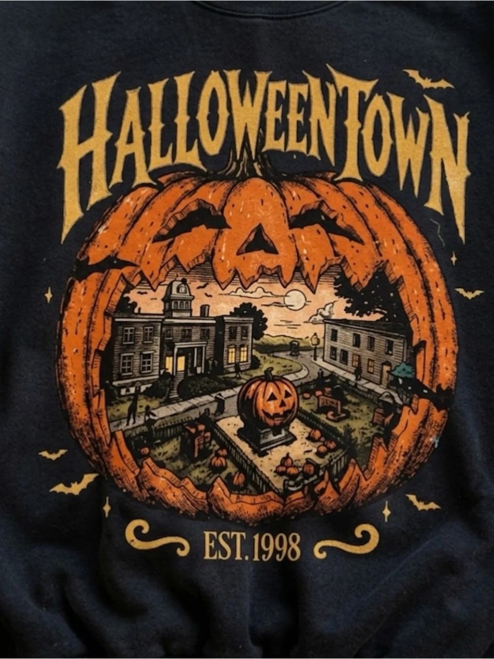 Black Halloween Town Graphic Sweatshirt with Orange Print - Picture 2 of 3